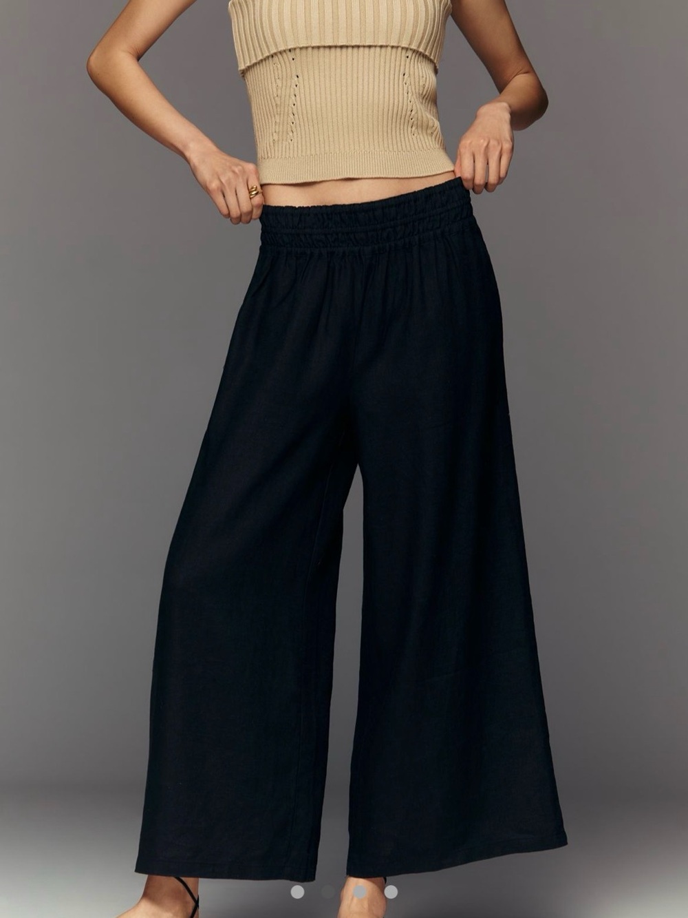 Anthropologie Black Wide-Leg Smocked-Waist Pants